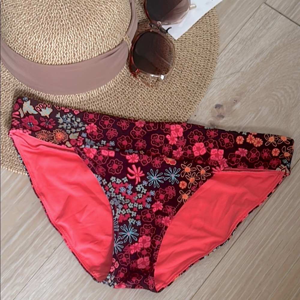 Aerie High Cut Bold Pink Red Blue Floral Print Bikini Bottoms